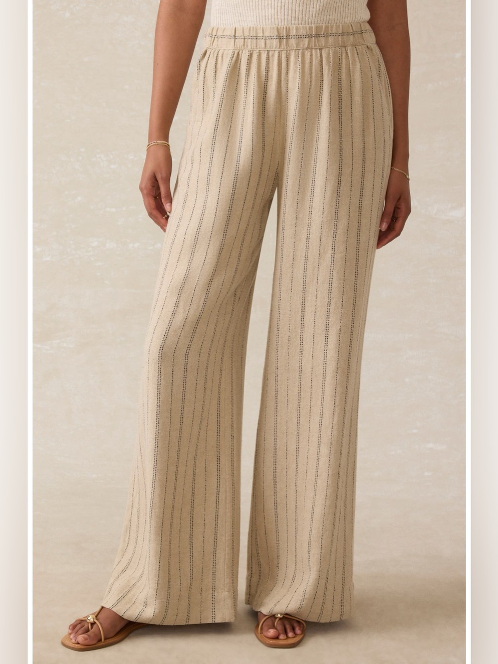 Faherty Riviera Linen Blend Stripe Wide Leg Pants Beige Medium - Picture 9 of 12
